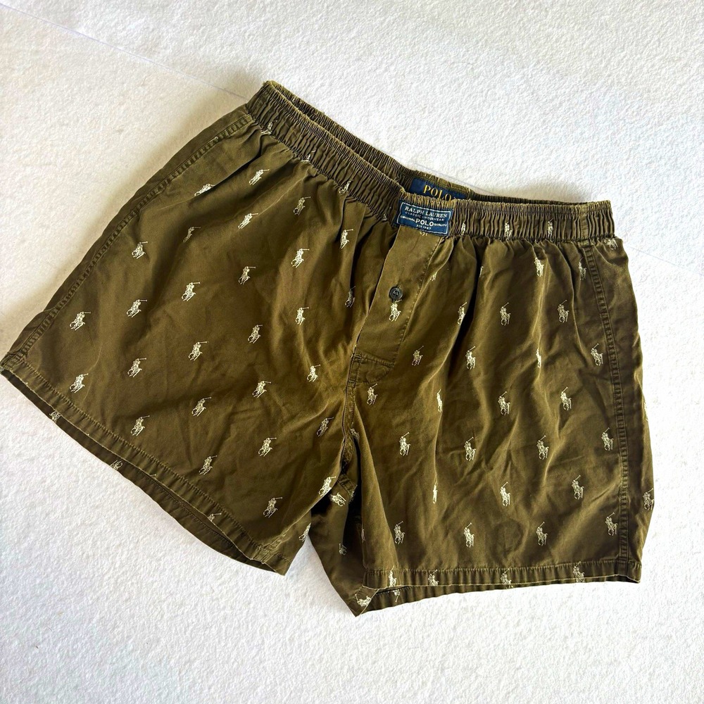Polo Ralph Lauren Sleep Shorts Mens Medium Brown All Over Pony Print Lounge PJs